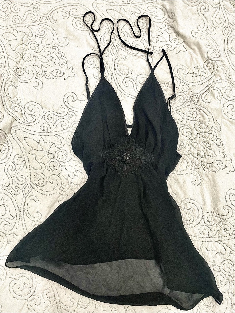 Black Lace-Trim Chemise Size Large